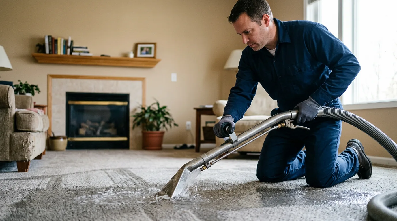 Water damage restoration technician working near Oquawka, IL